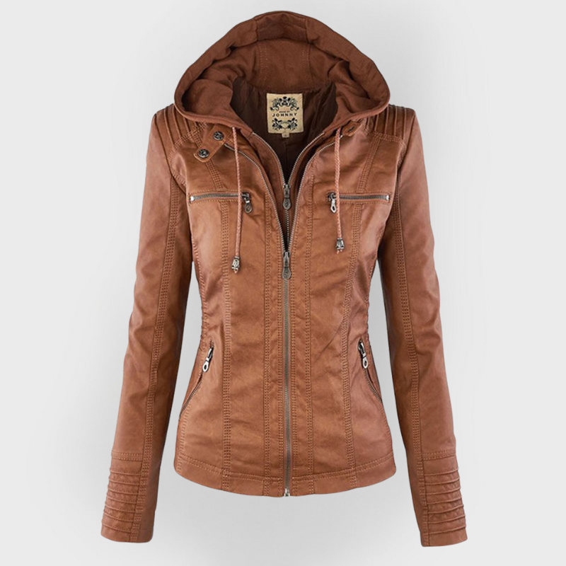 Hannah | Modische Lederjacke mit Kapuze