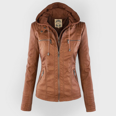 Hannah | Modische Lederjacke mit Kapuze