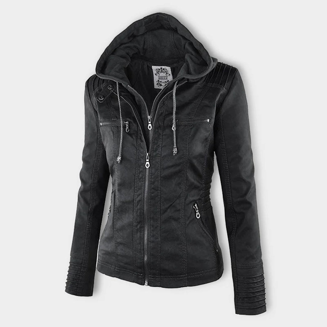 Hannah | Modische Lederjacke mit Kapuze