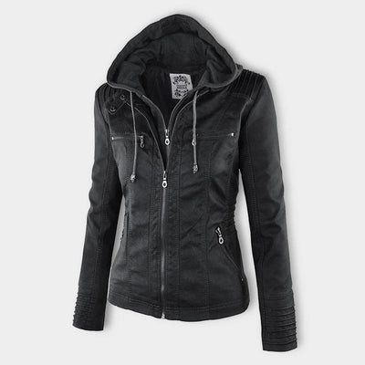 Hannah | Modische Lederjacke mit Kapuze