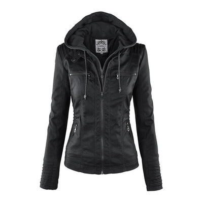 Hannah | Modische Lederjacke mit Kapuze