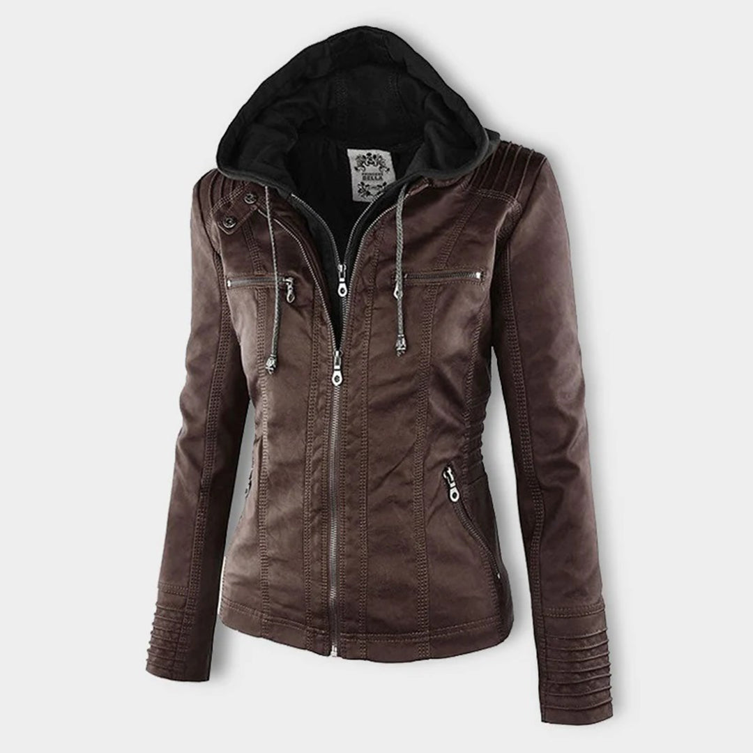 Hannah | Modische Lederjacke mit Kapuze