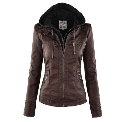 Hannah | Modische Lederjacke mit Kapuze