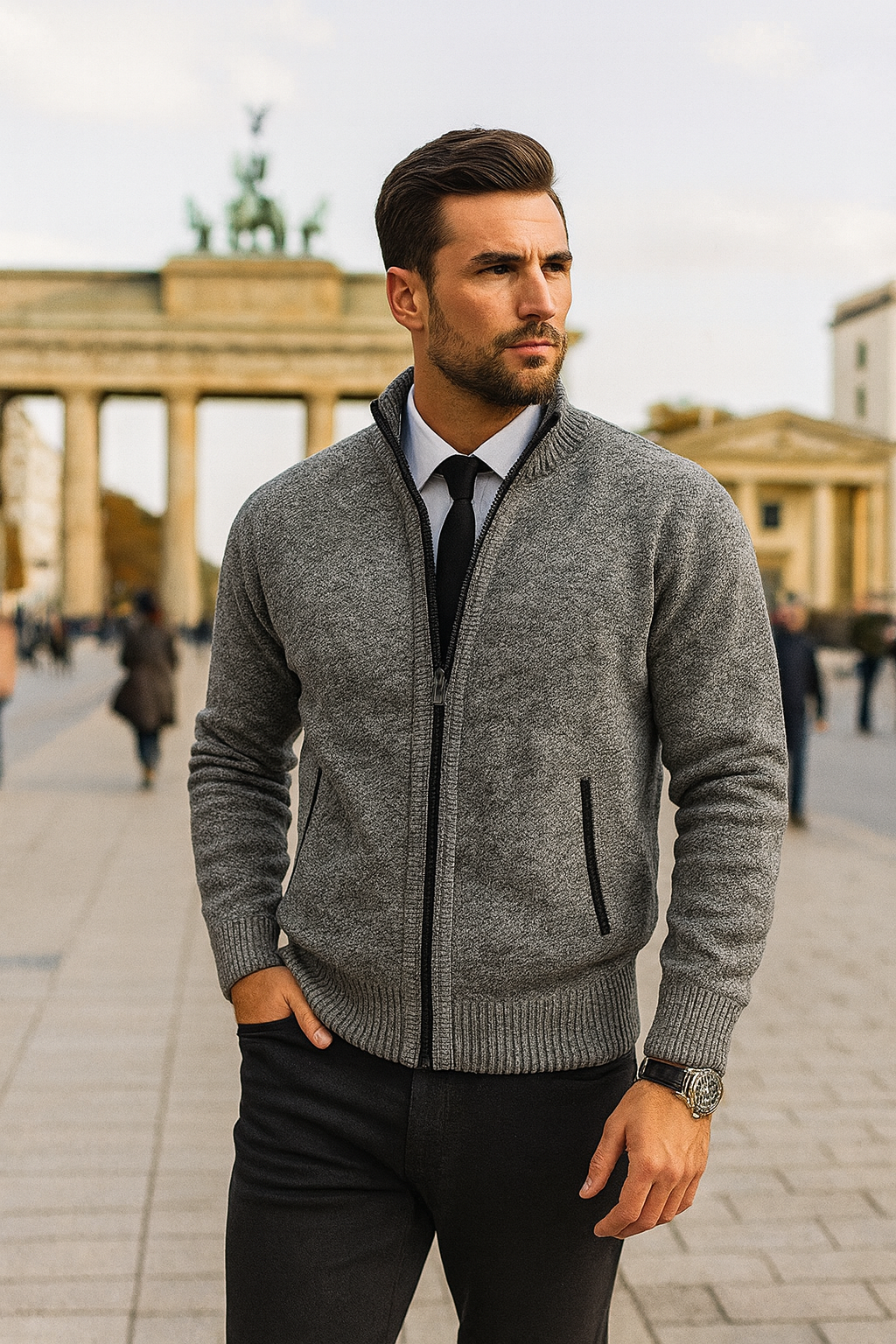 Leon | Strickpullover mit Reißverschluss und Taillierung