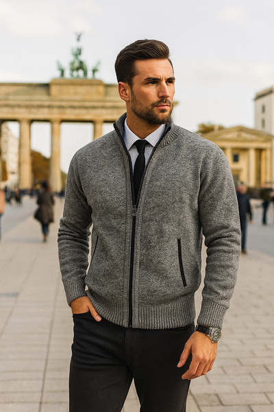 Leon | Strickpullover mit Reißverschluss und Taillierung