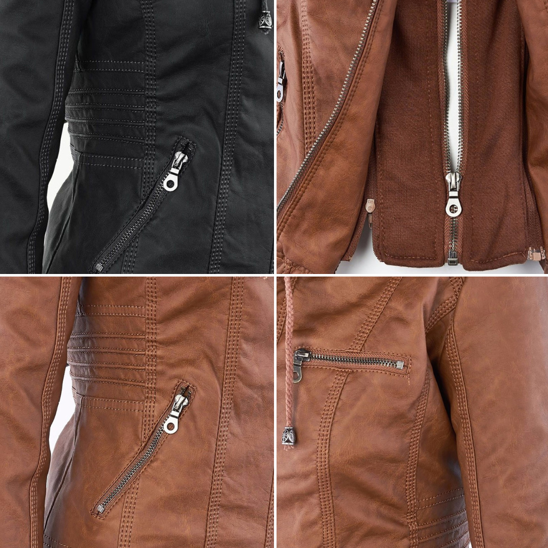 Hannah | Modische Lederjacke mit Kapuze