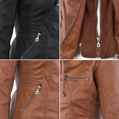 Hannah | Modische Lederjacke mit Kapuze