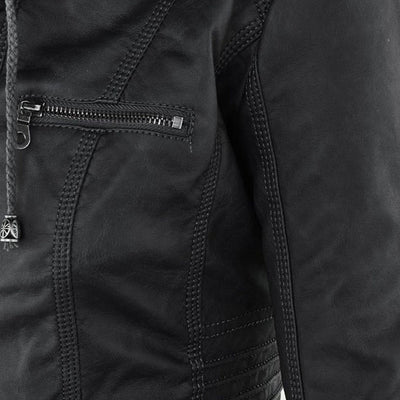 Hannah | Modische Lederjacke mit Kapuze