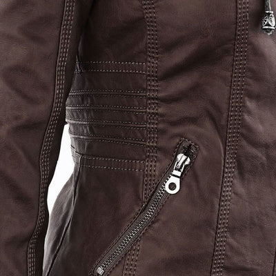 Hannah | Modische Lederjacke mit Kapuze