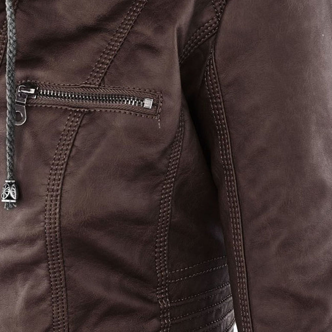 Hannah | Modische Lederjacke mit Kapuze