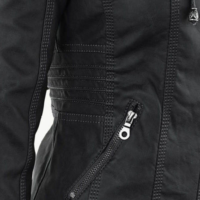 Hannah | Modische Lederjacke mit Kapuze