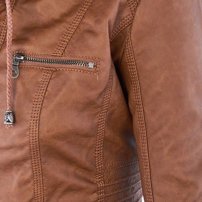 Hannah | Modische Lederjacke mit Kapuze