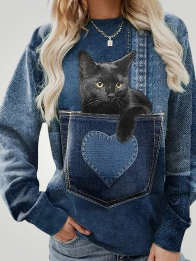 Irina | Eleganter Pullover Damen mit Verspielt Katzenmotiv