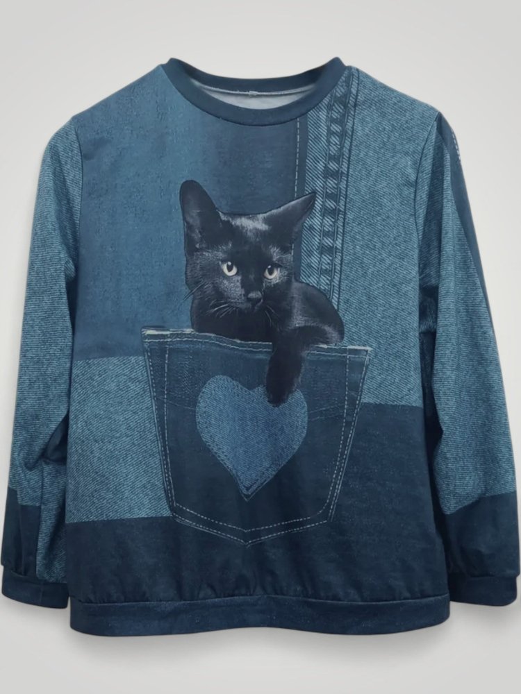 Irina | Eleganter Pullover Damen mit Verspielt Katzenmotiv