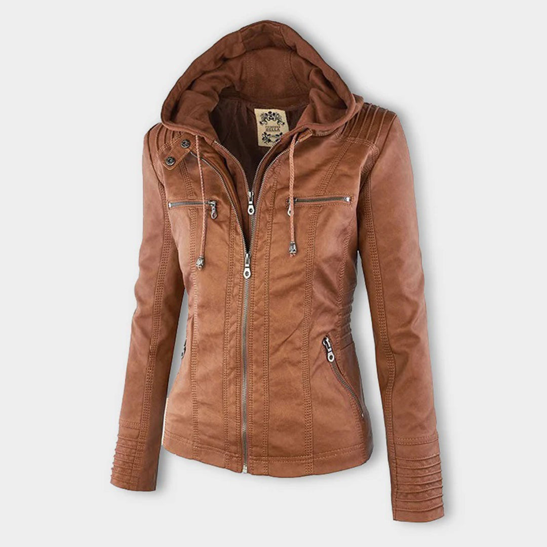 Hannah | Modische Lederjacke mit Kapuze
