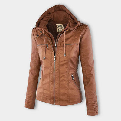 Hannah | Modische Lederjacke mit Kapuze