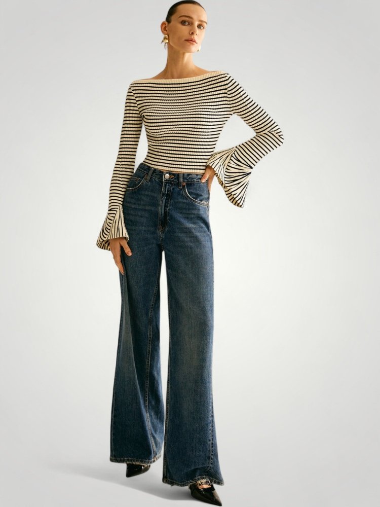 Wiebke | Eleganter Schulterpullover mit Streifen und Komfort