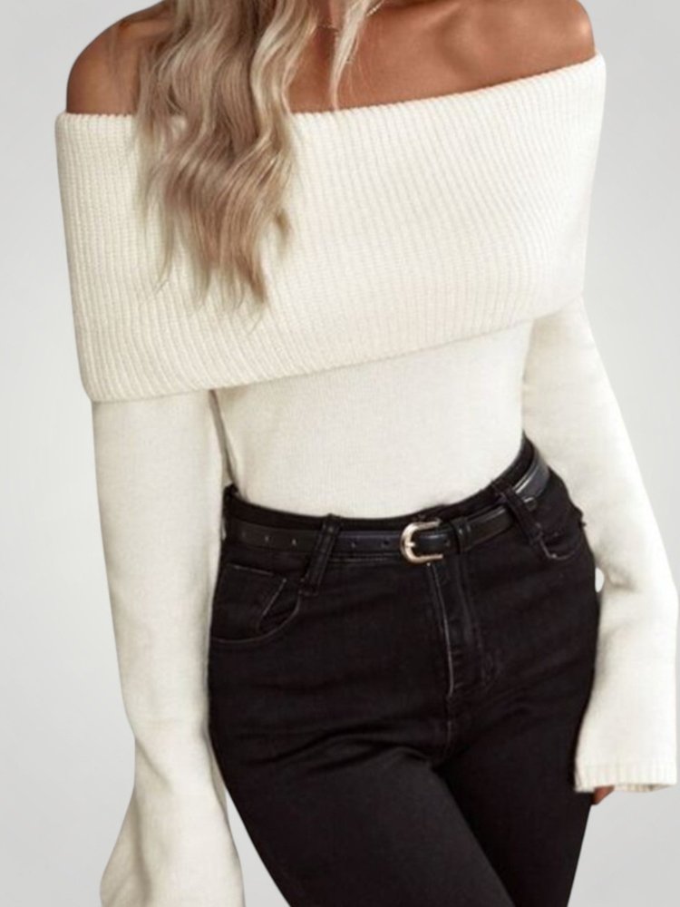 Rosina | Gestrickter Pullover mit Nacktem Schulterausschnitt